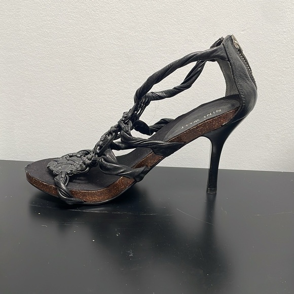 Nine West sandal stiletto black braided leather zipper  platform US7.5 - Picture 5 of 12